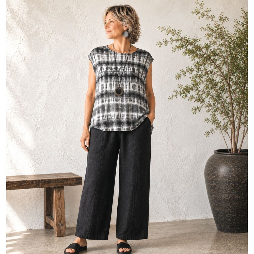 Bryn Walker 100% Linen Top Tie Dye Sz Medium Lagenlook Modern Resort Artsy